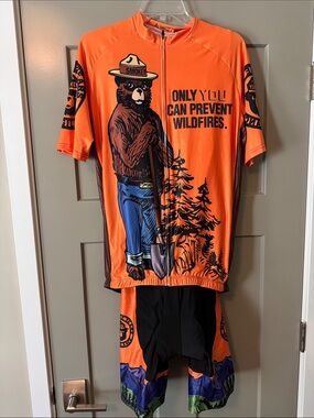 Smokey Bear Cycling Jersey & Bib Shorts - Bright Orange